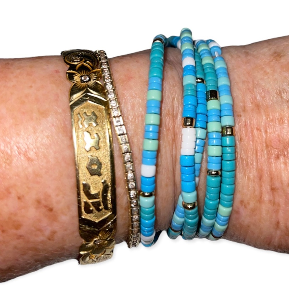 J. CREW Beaded Bracelets Set of 5 Turquoise Multi Color Beads Stackable Boho